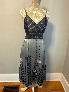 Ted Baker Silk Floral Midi Dress Gray Pink Size 3 US 8